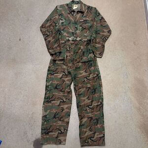 Vintage Camouflage Coveralls Mens Large Woodland Camo Ideal Hunting Military USA